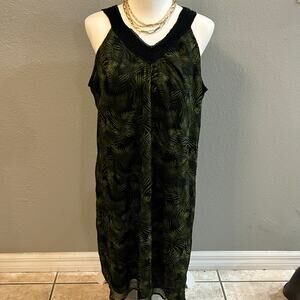 Janina Green Palm Leaf Sleeveless Lined Midi Dress | EU 44 (US 12–14 )vacations